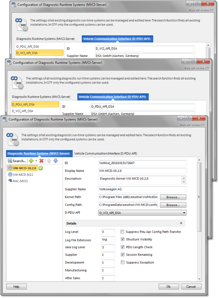 The MVCI Server Configuration Program helps to configure the registered MVCI-Server to use with emotive products in design time and run time