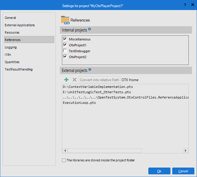 The Project References page allows for managing project references